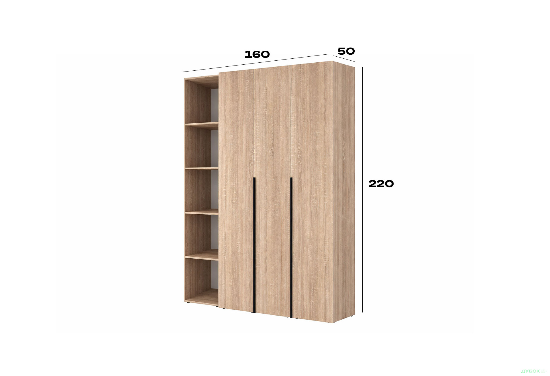 Изображение 6 - Шкаф Art In Head Light / Лайт 3-дверный со стеллажем 160 см, дуб сонома
