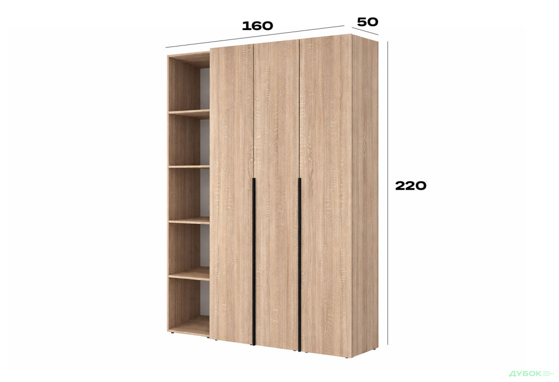 Изображение 6 - Шкаф Art In Head Light / Лайт 3-дверный со стеллажем 160 см, дуб сонома