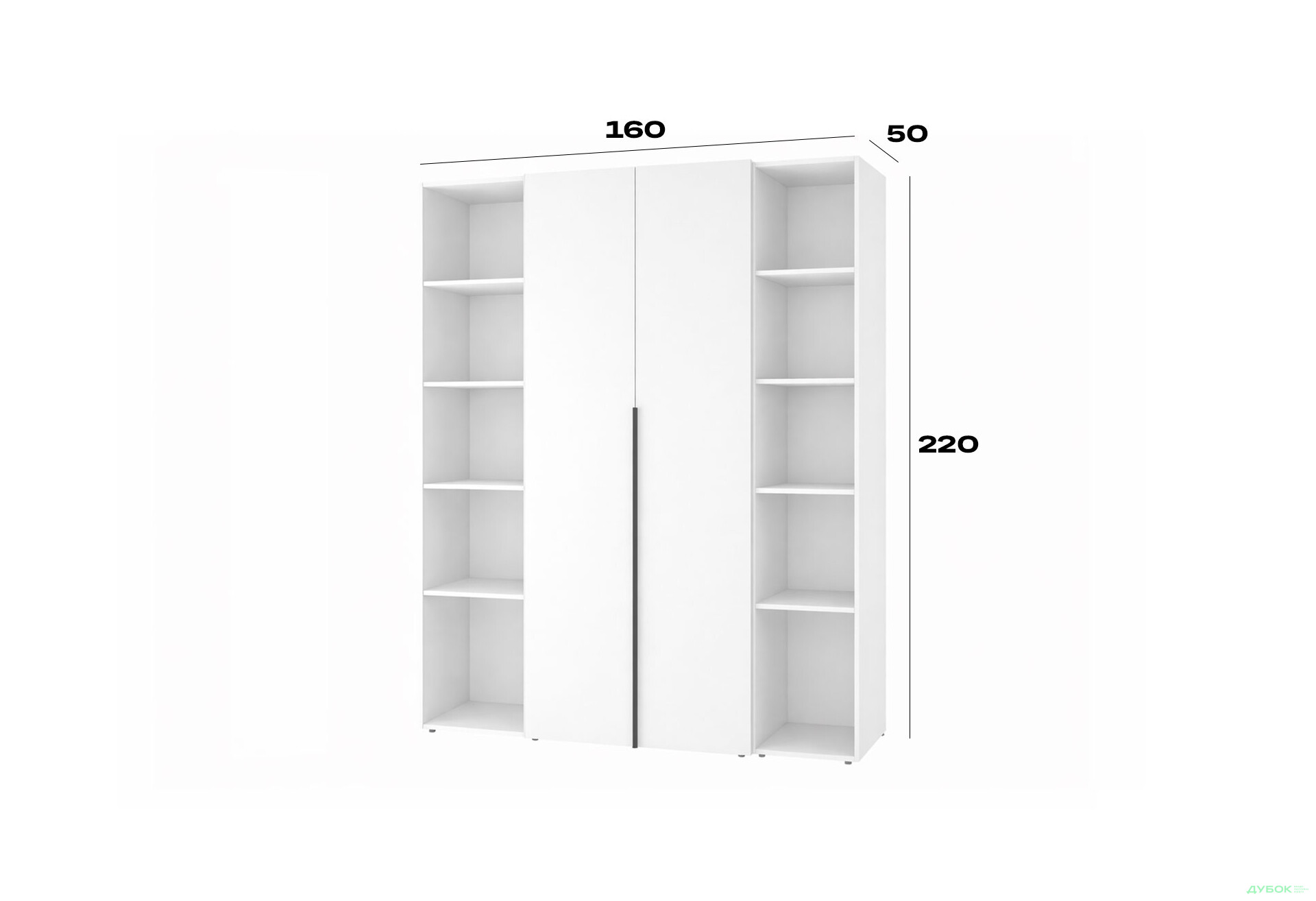 Зображення 6 - Шафа Art In Head Light / Лайт 2-дверна з 2-ма стелажами 160 см, білий діамант