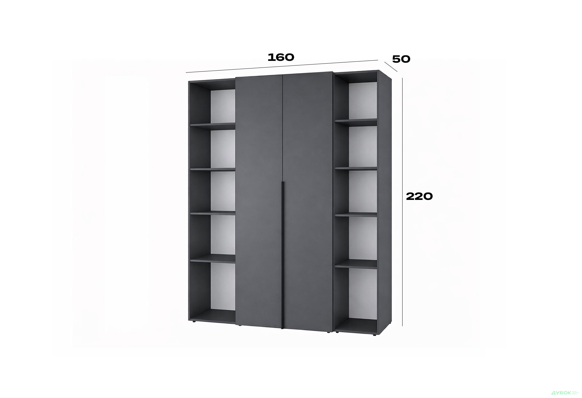 Изображение 6 - Шкаф Art In Head Light / Лайт 2-дверный с 2-мя стеллажами 160 см, графит