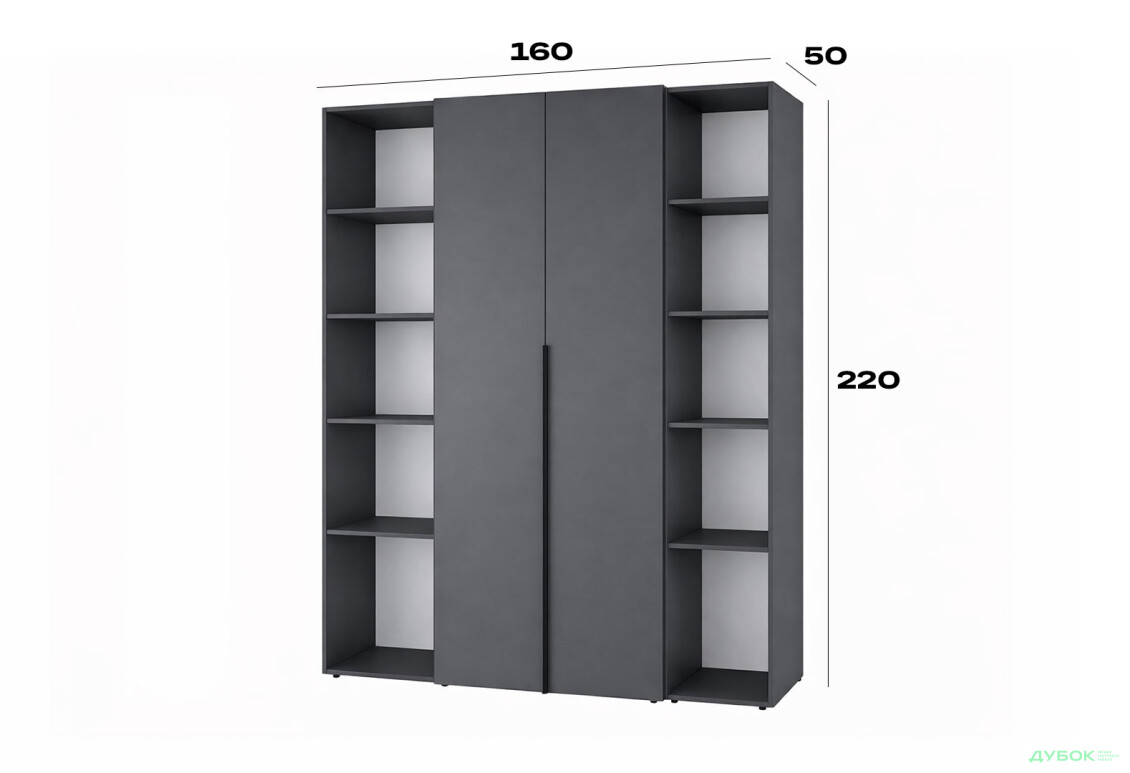 Изображение 6 - Шкаф Art In Head Light / Лайт 2-дверный с 2-мя стеллажами 160 см, графит