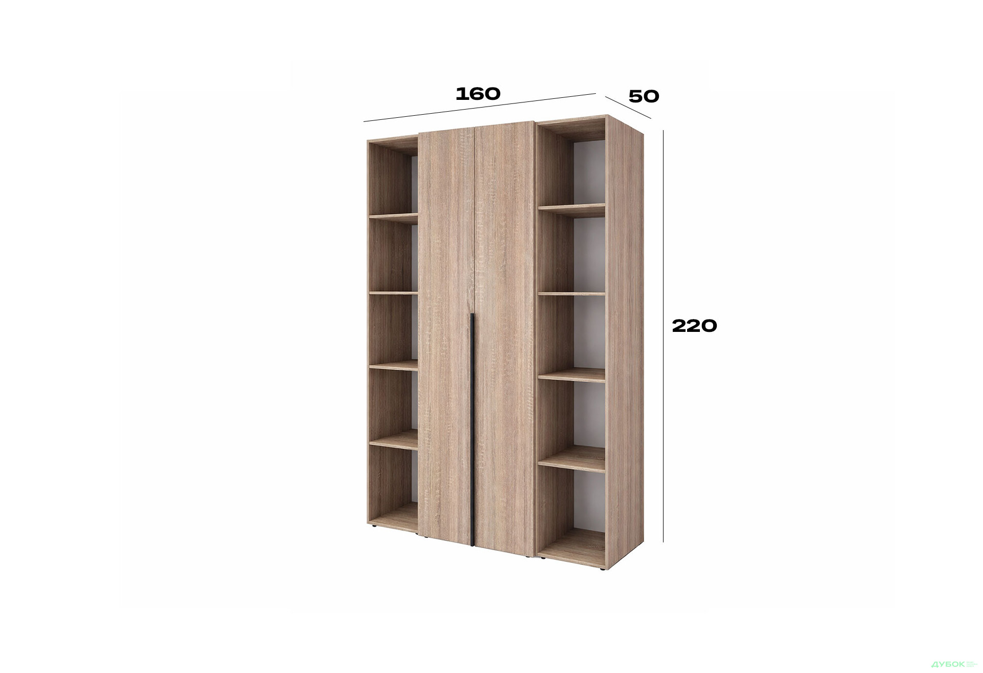 Изображение 6 - Шкаф Art In Head Light / Лайт 2-дверный с 2-мя стеллажами 160 см, дуб сонома