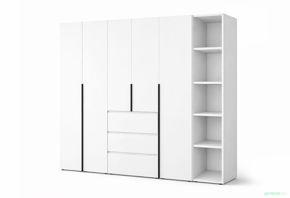 Шафа Art In Head Light / Лайт 5-дверна з 3-ма шухлядами і стелажем 240 см, білий діамант