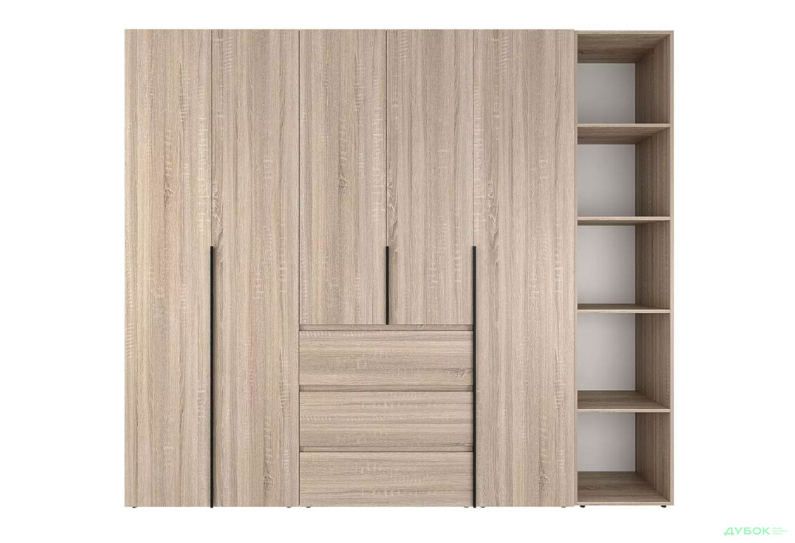 Зображення 4 - Шафа Art In Head Light / Лайт 5-дверна з 3-ма шухлядами і стелажем 240 см, дуб сонома