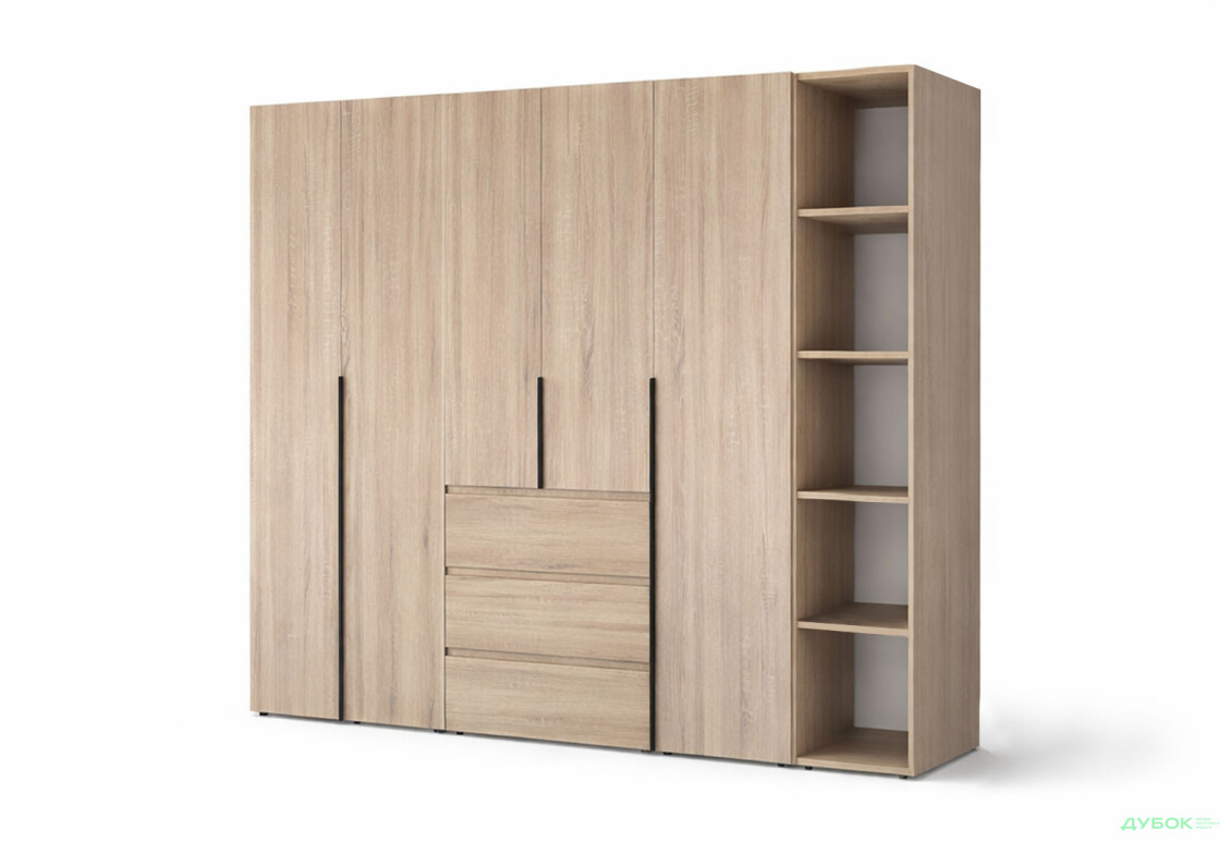 Шафа Art In Head Light / Лайт 5-дверна з 3-ма шухлядами і стелажем 240 см, дуб сонома