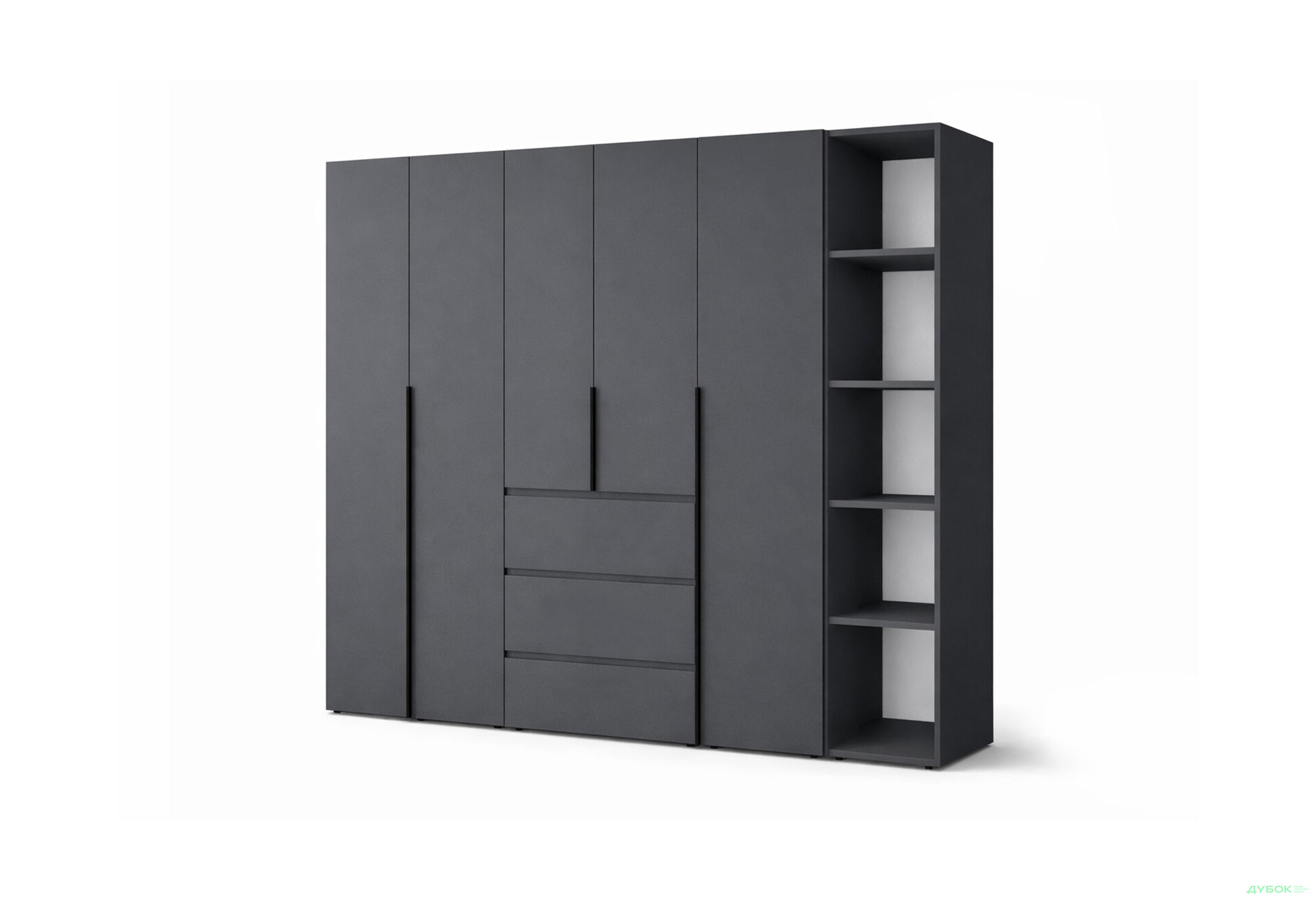 Зображення 1 - Шафа Art In Head Light / Лайт 5-дверна з 3-ма шухлядами і стелажем 240 см, графіт