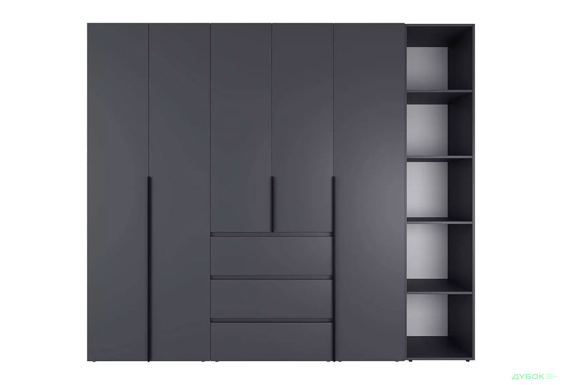 Зображення 4 - Шафа Art In Head Light / Лайт 5-дверна з 3-ма шухлядами і стелажем 240 см, графіт