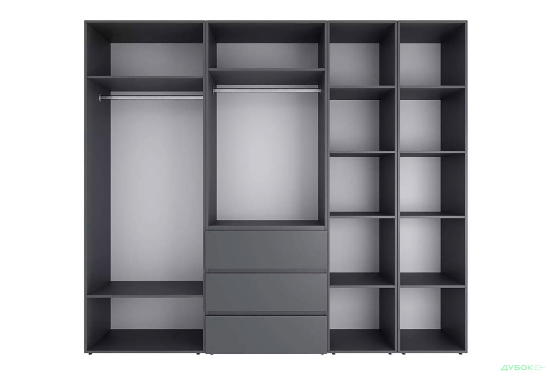 Зображення 5 - Шафа Art In Head Light / Лайт 5-дверна з 3-ма шухлядами і стелажем 240 см, графіт