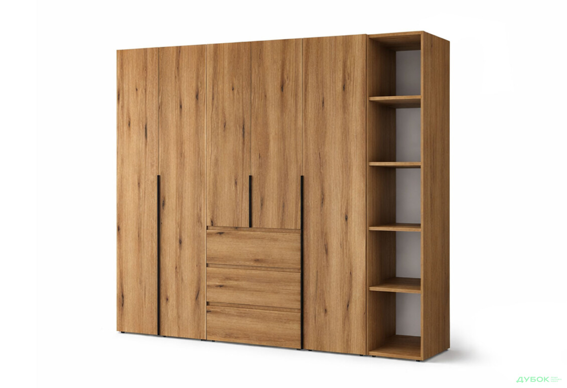 Шафа Art In Head Light / Лайт 5-дверна з 3-ма шухлядами і стелажем 240 см, дуб евок