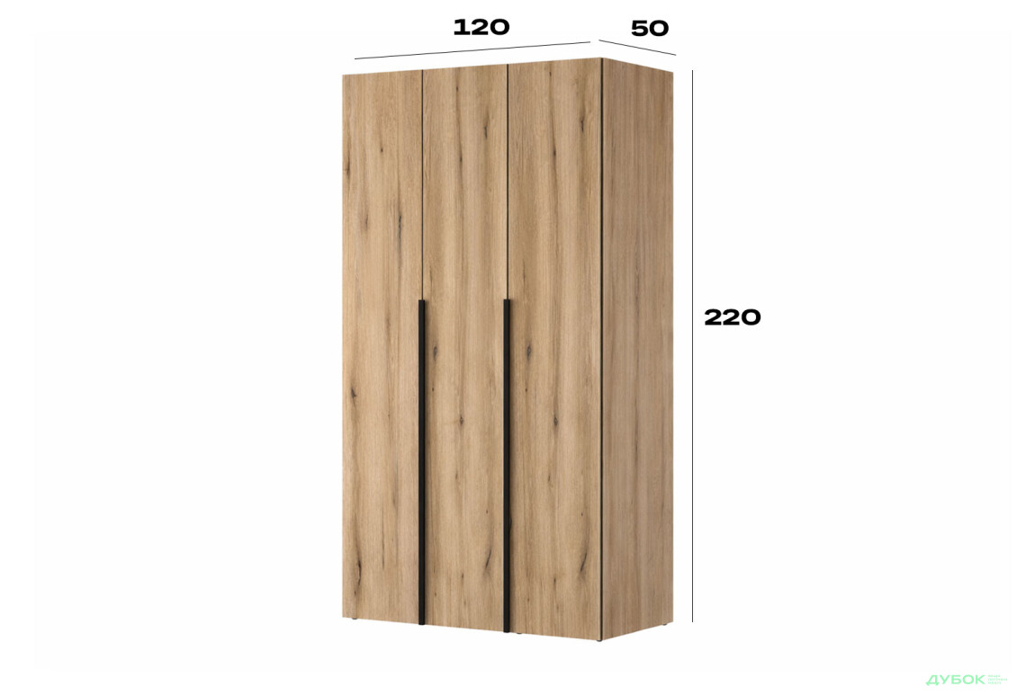 Зображення 6 - Шафа Art In Head Light / Лайт 3-дверна 120 см, дуб евок