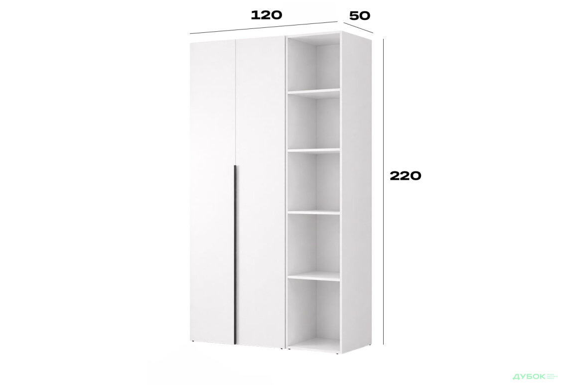 Зображення 6 - Шафа Art In Head Light / Лайт 2-дверна з боковими полицями 120 см, білий діамант