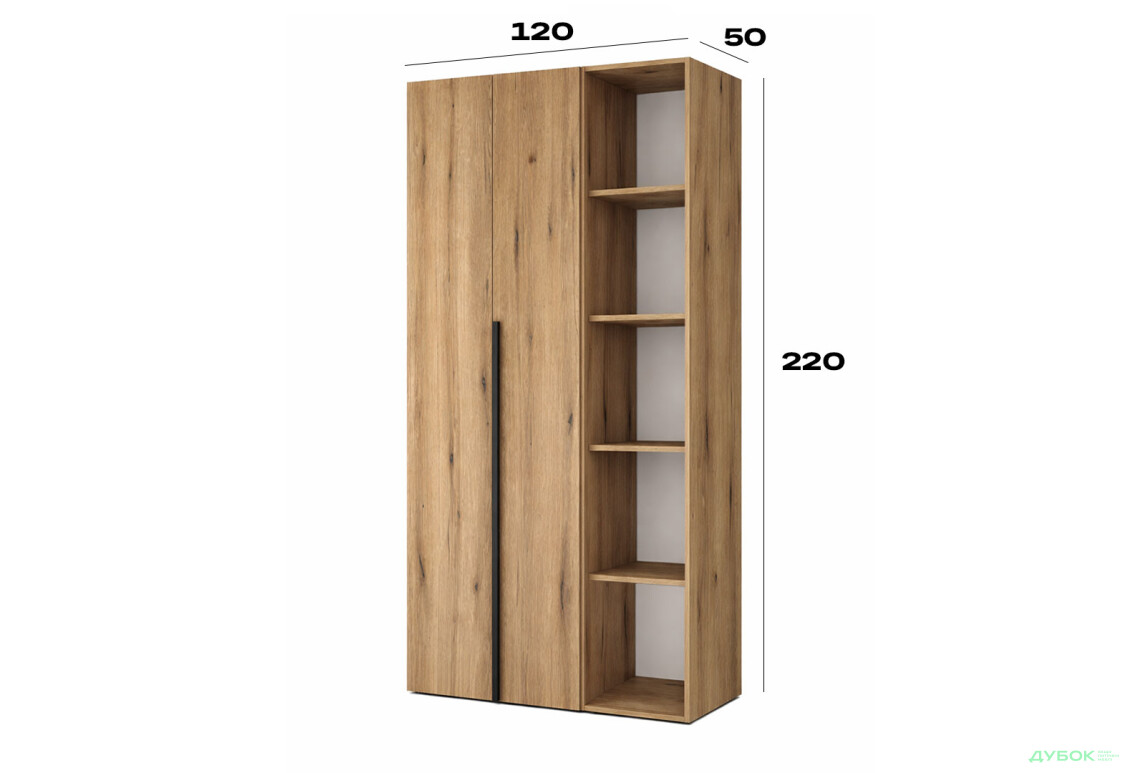 Изображение 6 - Шкаф Art In Head Light / Лайт 2-дверный с боковыми полками 120 см, дуб эвок