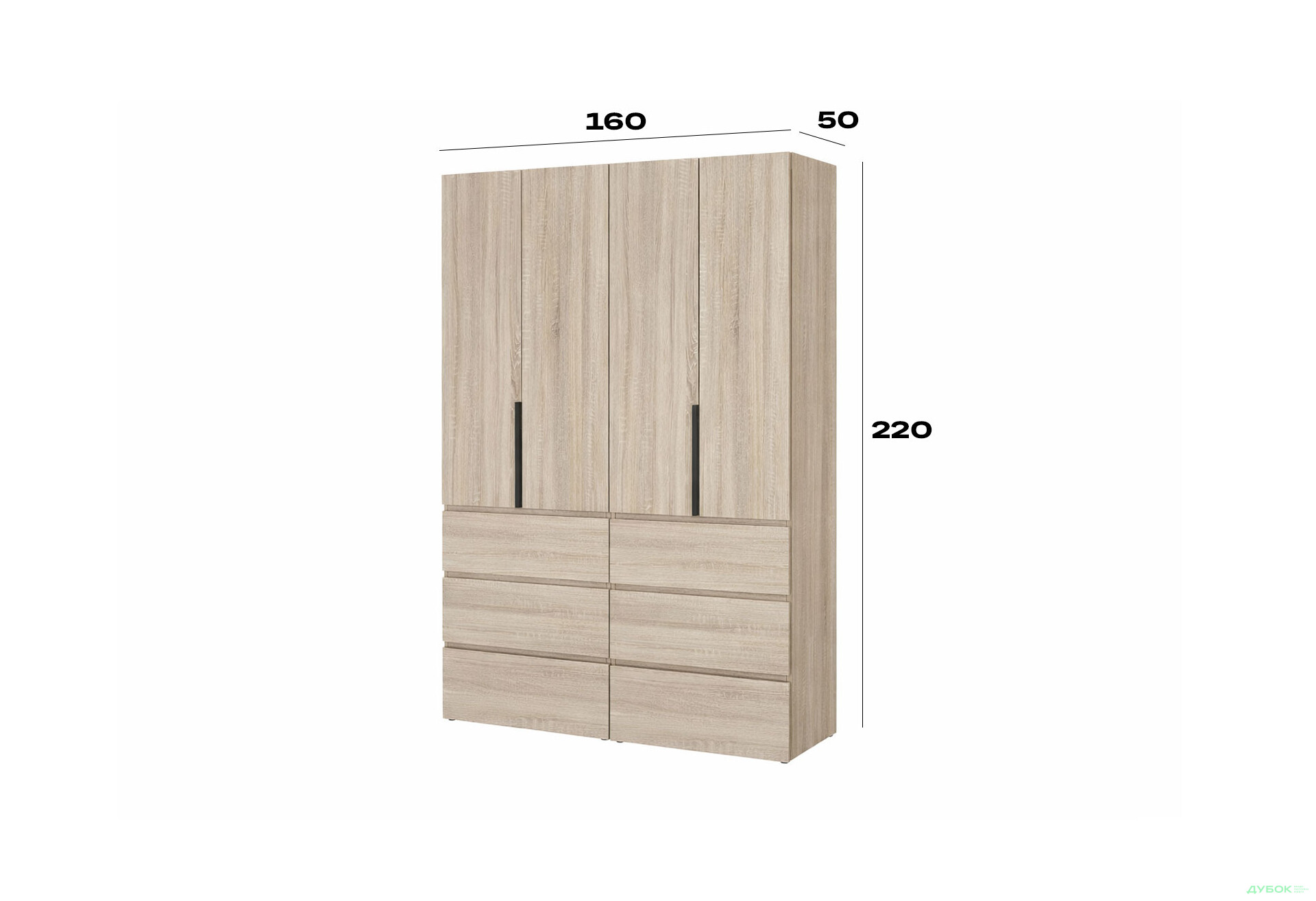 Изображение 6 - Шкаф Art In Head Light / Лайт 4-дверный с 6 ящиками 160 см, дуб сонома