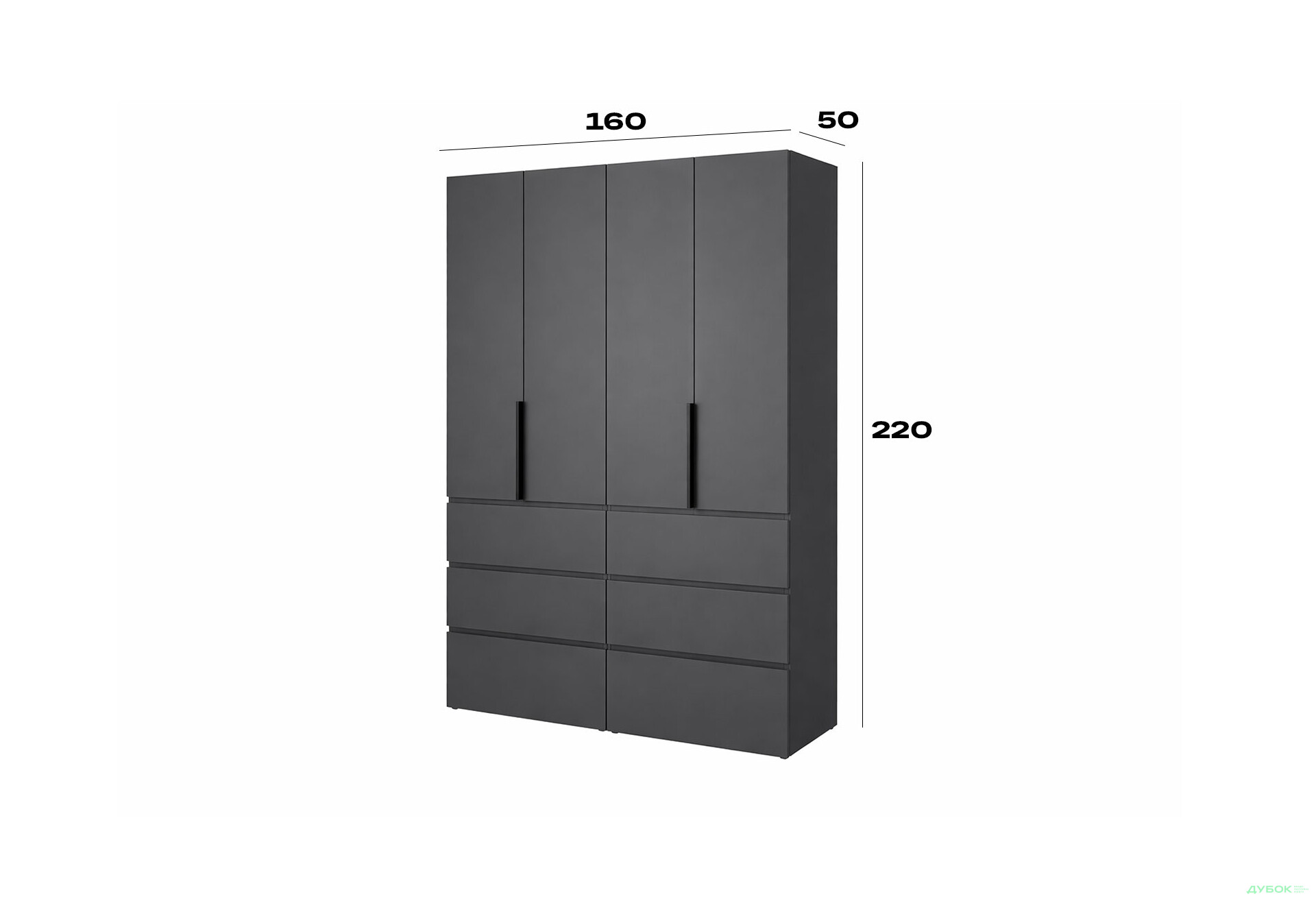 Изображение 6 - Шкаф Art In Head Light / Лайт 4-дверный с 6 ящиками 160 см, графит