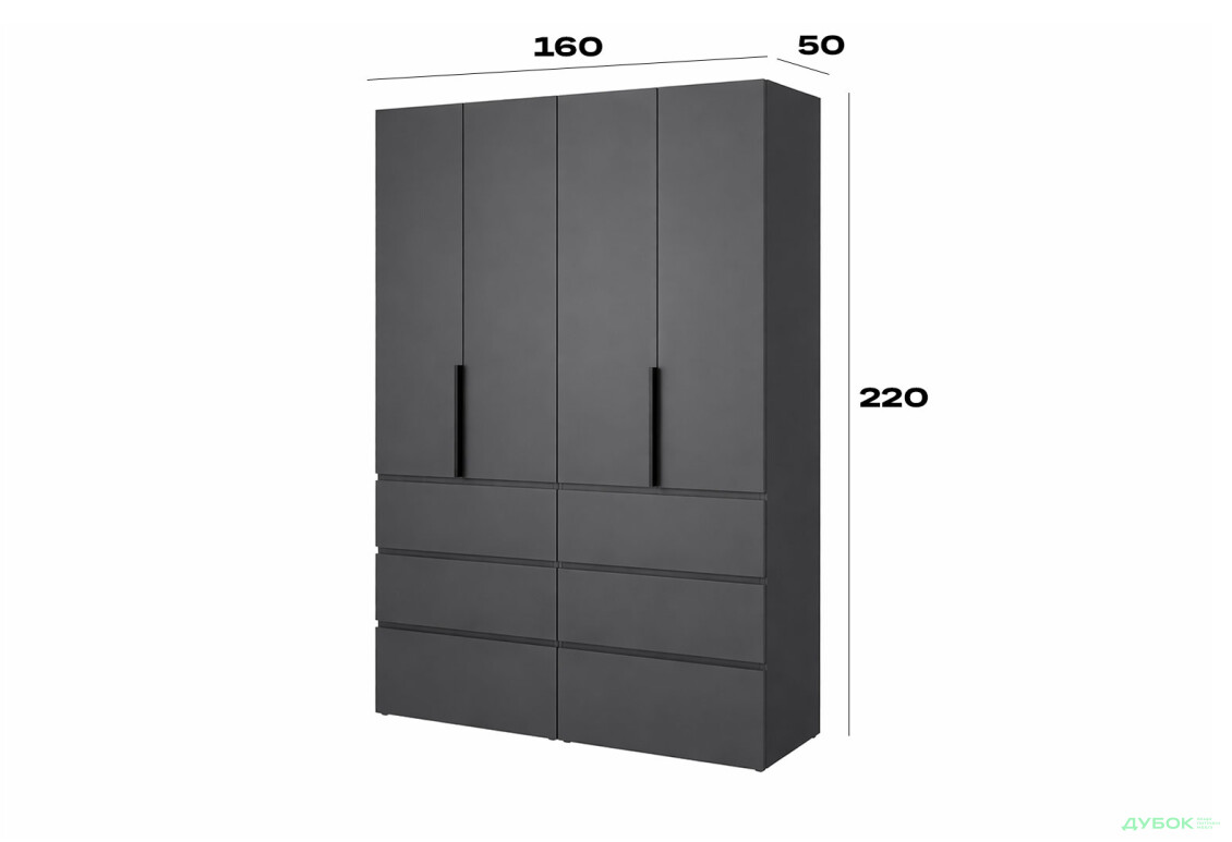 Изображение 6 - Шкаф Art In Head Light / Лайт 4-дверный с 6 ящиками 160 см, графит