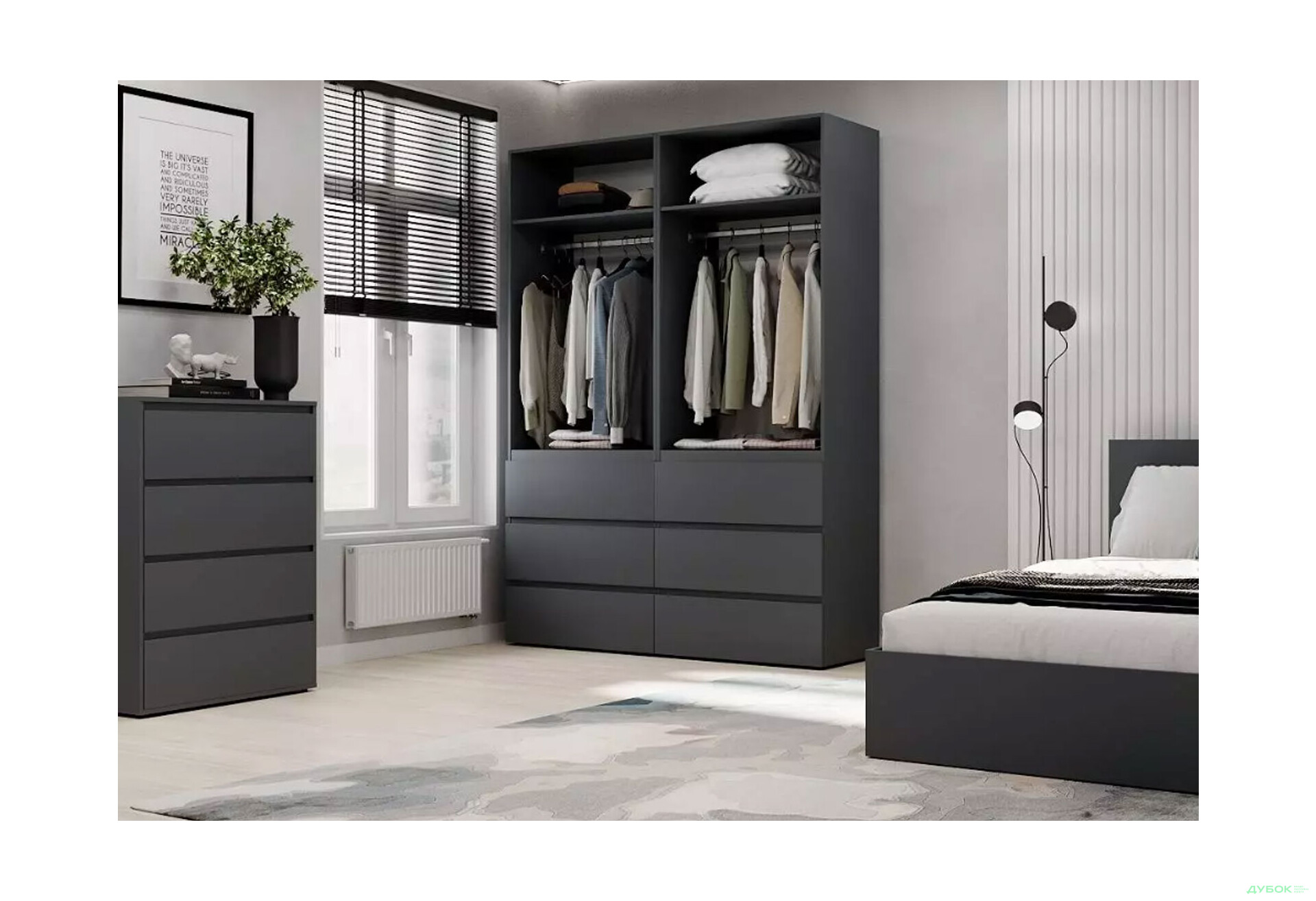 Изображение 3 - Шкаф Art In Head Light / Лайт 4-дверный с 6 ящиками 160 см, графит