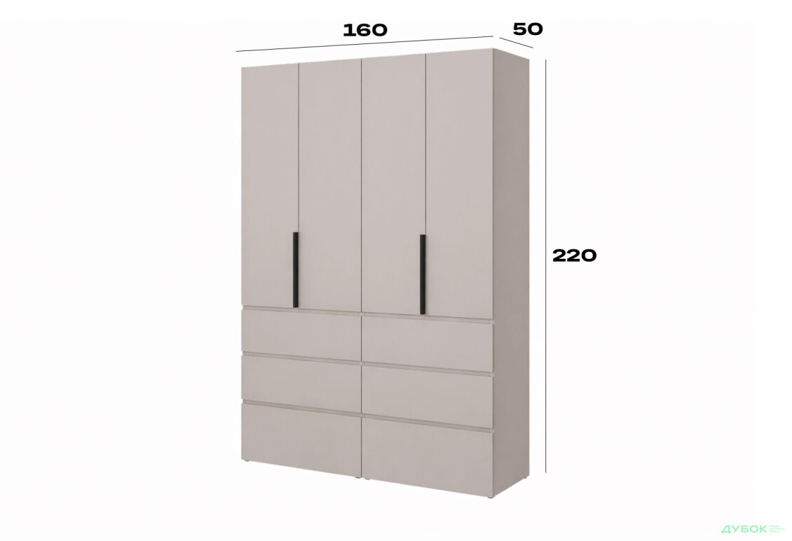 Зображення 6 - Шафа Art In Head Light / Лайт 4-дверна з 6 шухлядами 160 см, кашемір