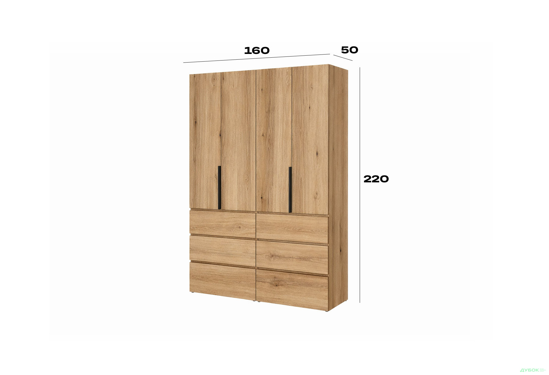 Зображення 6 - Шафа Art In Head Light / Лайт 4-дверна з 6 шухлядами 160 см, дуб евок