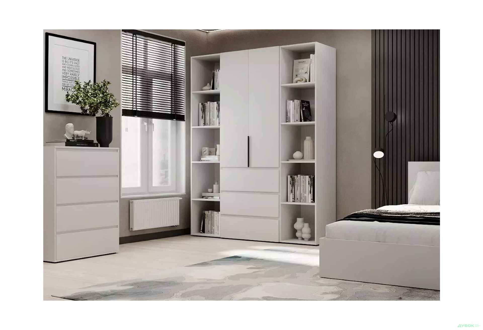 Изображение 2 - Шкаф Art In Head Light / Лайт 2-дверный с 3 ящиками и стеллажами 160 см, белый бриллиант