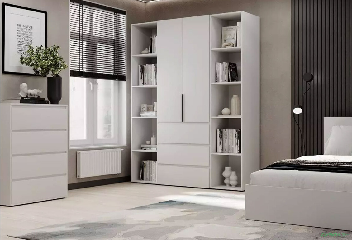 Изображение 2 - Шкаф Art In Head Light / Лайт 2-дверный с 3 ящиками и стеллажами 160 см, белый бриллиант