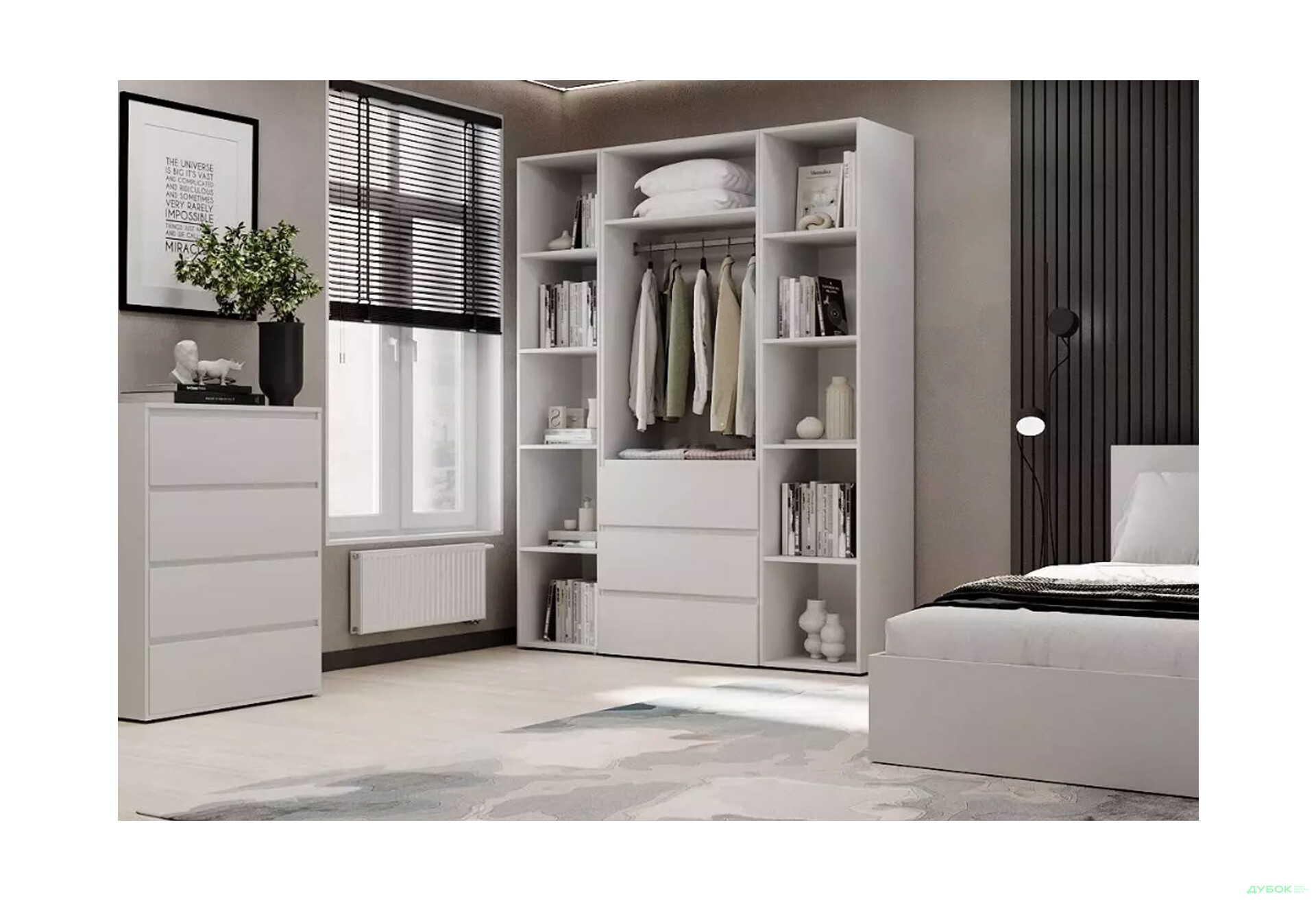 Изображение 3 - Шкаф Art In Head Light / Лайт 2-дверный с 3 ящиками и стеллажами 160 см, белый бриллиант