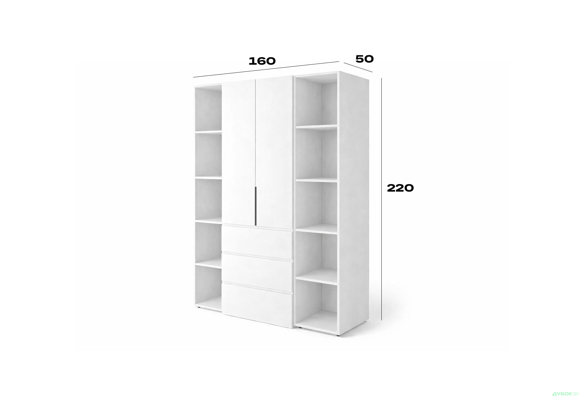 Изображение 6 - Шкаф Art In Head Light / Лайт 2-дверный с 3 ящиками и стеллажами 160 см, белый бриллиант