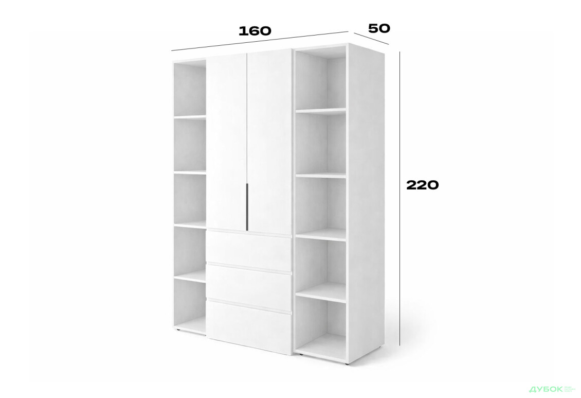 Изображение 6 - Шкаф Art In Head Light / Лайт 2-дверный с 3 ящиками и стеллажами 160 см, белый бриллиант