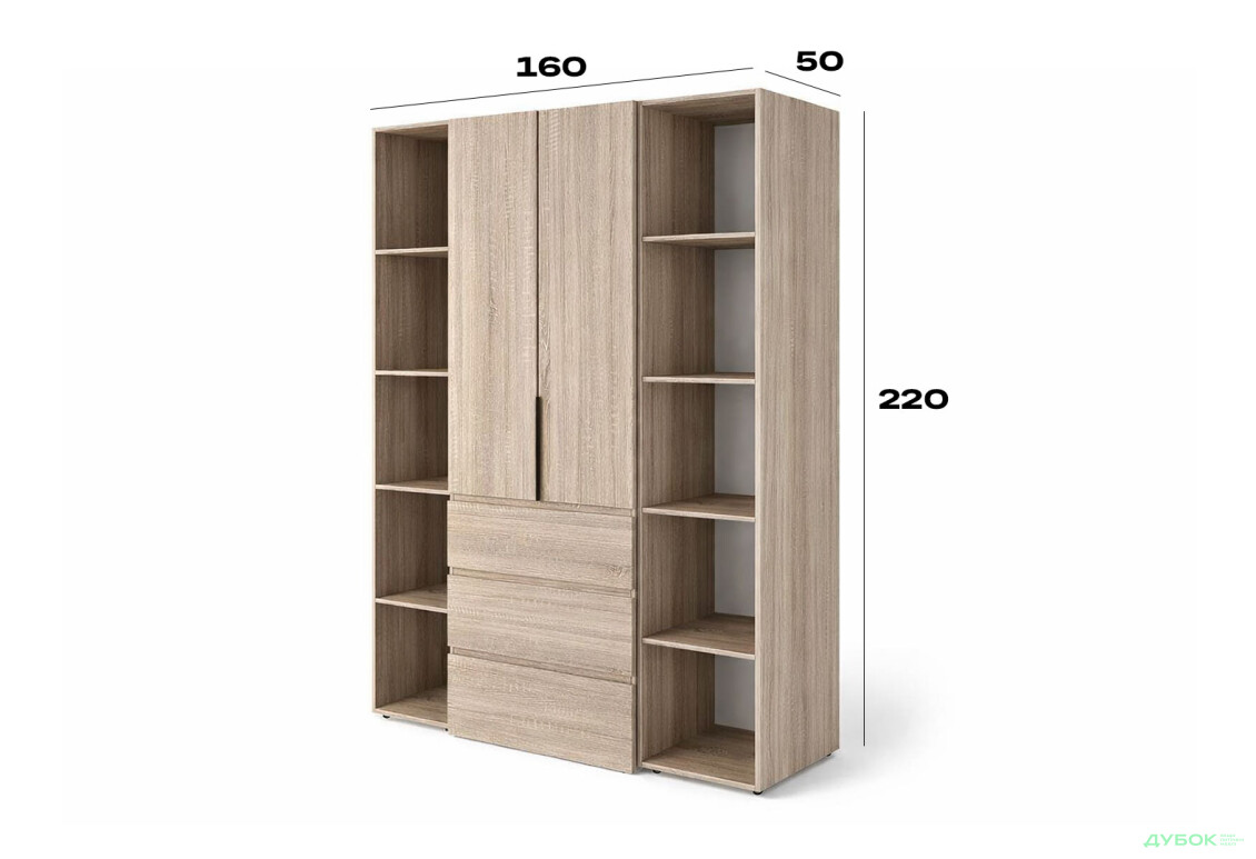 Изображение 7 - Шкаф Art In Head Light / Лайт 2-дверный с 3 ящиками и стеллажами 160 см, дуб сонома