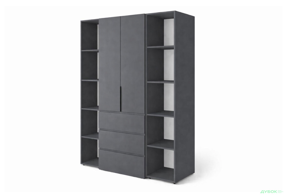 Шафа Art In Head Light / Лайт 2-дверна з 3 шухлядами та стелажами 160 см, графіт