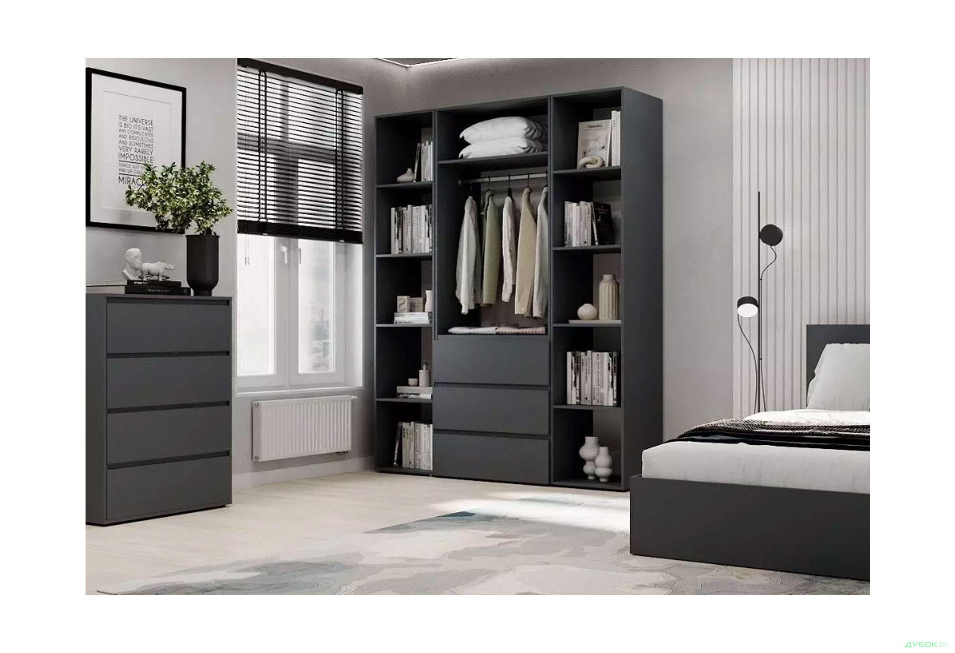 Зображення 3 - Шафа Art In Head Light / Лайт 2-дверна з 3 шухлядами та стелажами 160 см, графіт