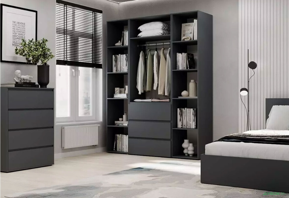 Зображення 3 - Шафа Art In Head Light / Лайт 2-дверна з 3 шухлядами та стелажами 160 см, графіт