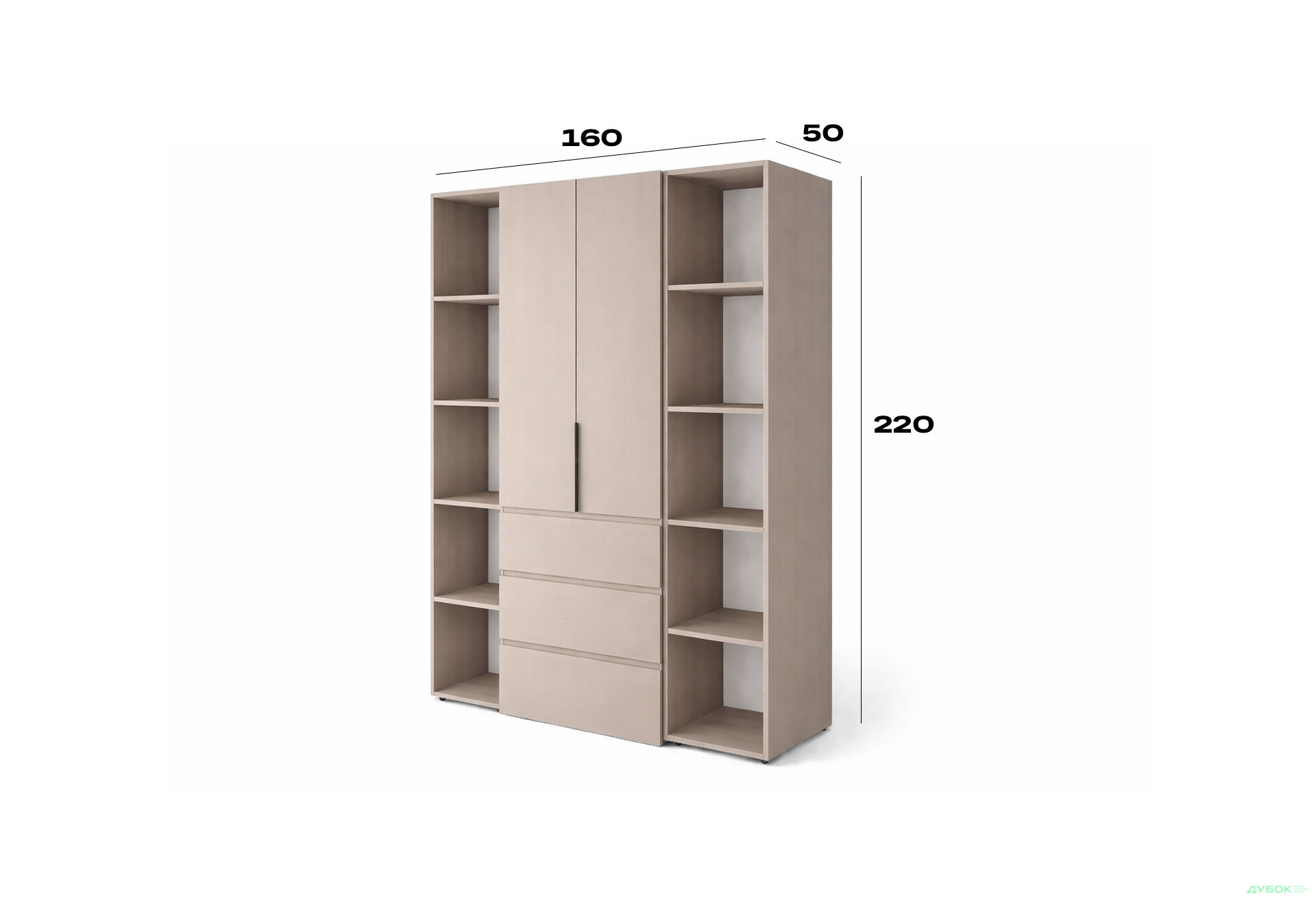 Изображение 6 - Шкаф Art In Head Light / Лайт 2-дверный с 3 ящиками и стеллажами 160 см, кашемир