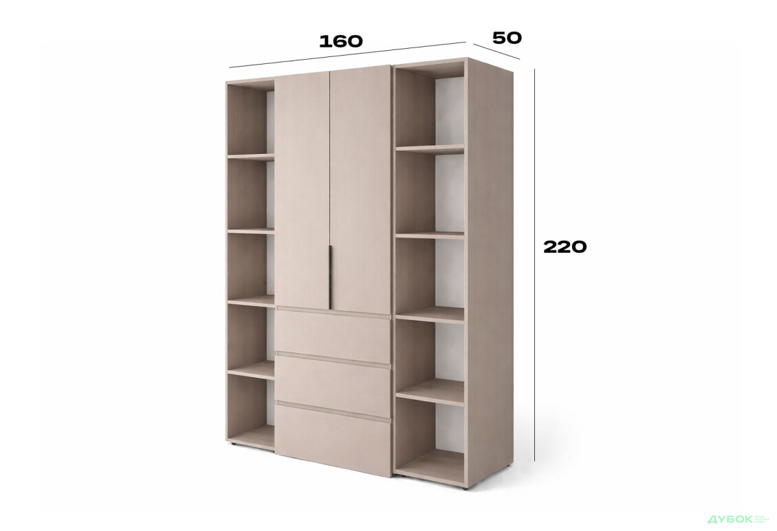 Изображение 6 - Шкаф Art In Head Light / Лайт 2-дверный с 3 ящиками и стеллажами 160 см, кашемир