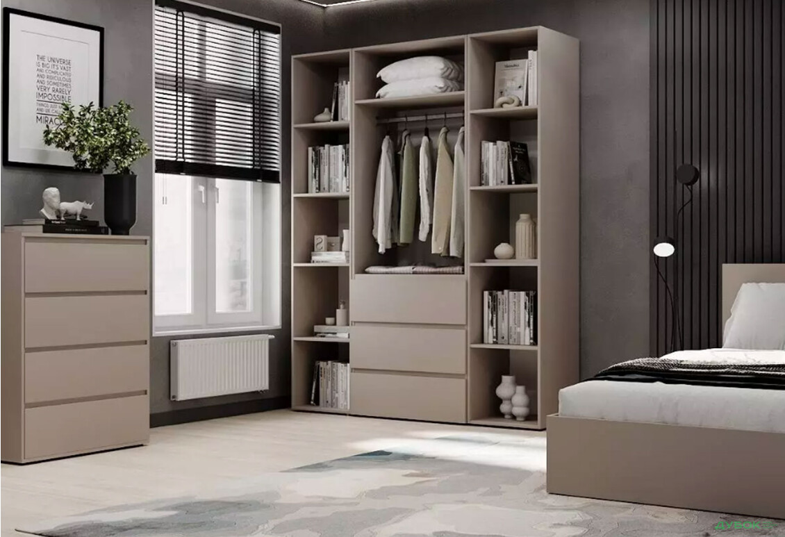 Изображение 3 - Шкаф Art In Head Light / Лайт 2-дверный с 3 ящиками и стеллажами 160 см, кашемир