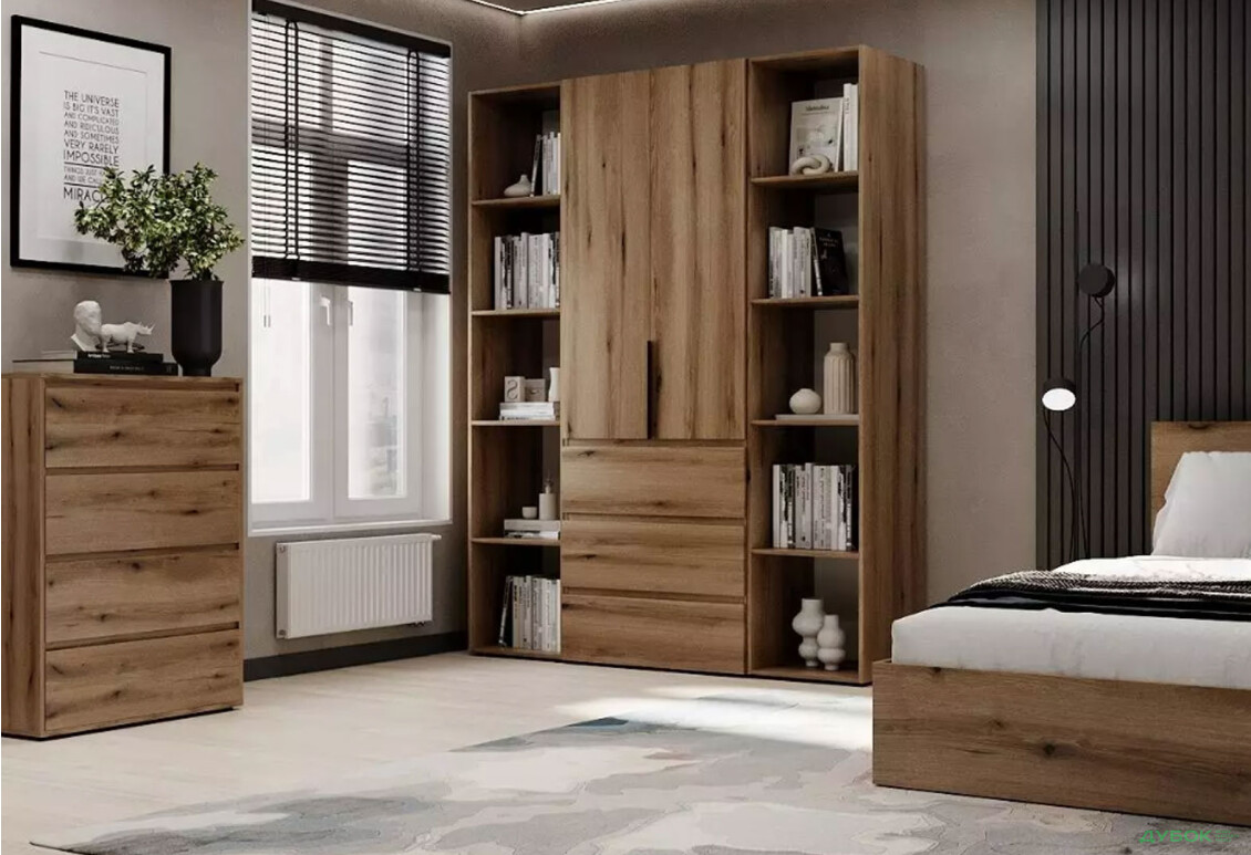 Изображение 2 - Шкаф Art In Head Light / Лайт 2-дверный с 3 ящиками и стеллажами 160 см, дуб эвок