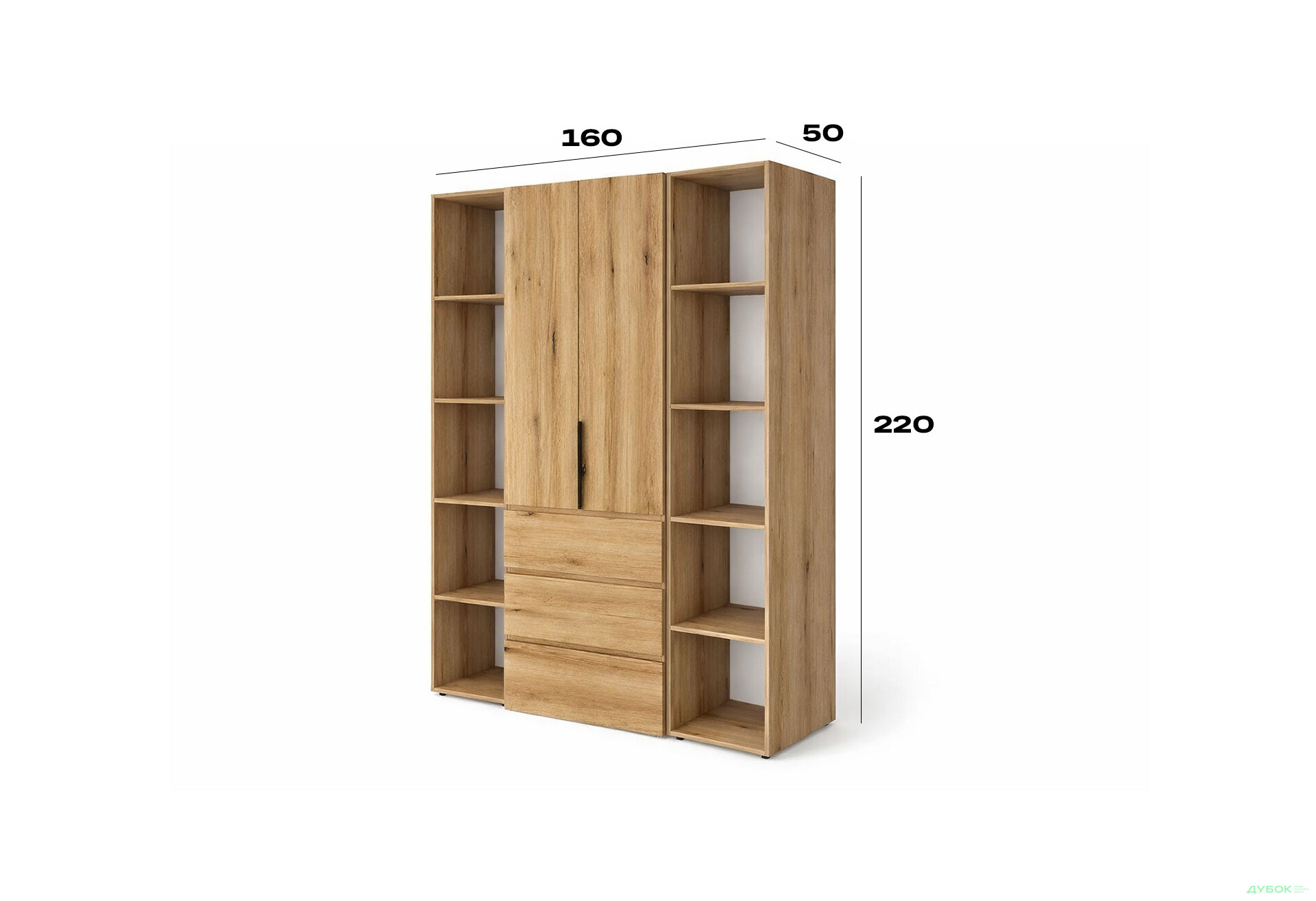 Изображение 6 - Шкаф Art In Head Light / Лайт 2-дверный с 3 ящиками и стеллажами 160 см, дуб эвок