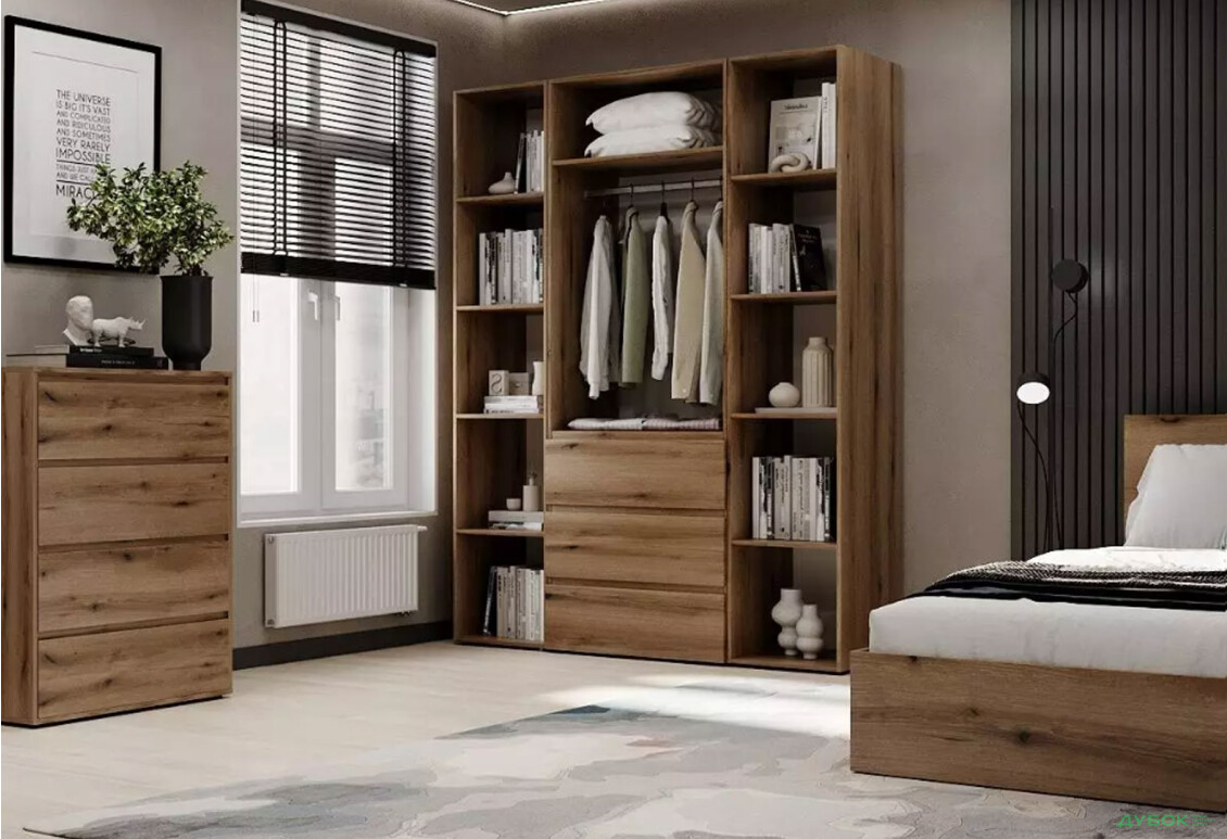 Изображение 3 - Шкаф Art In Head Light / Лайт 2-дверный с 3 ящиками и стеллажами 160 см, дуб эвок