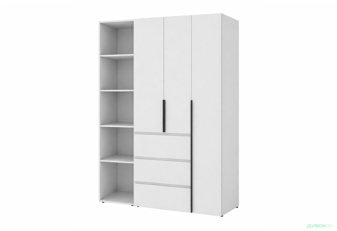 Шафа Art In Head Light / Лайт 3-дверна з 3 шухлядами та стелажем 160 см, білий діамант