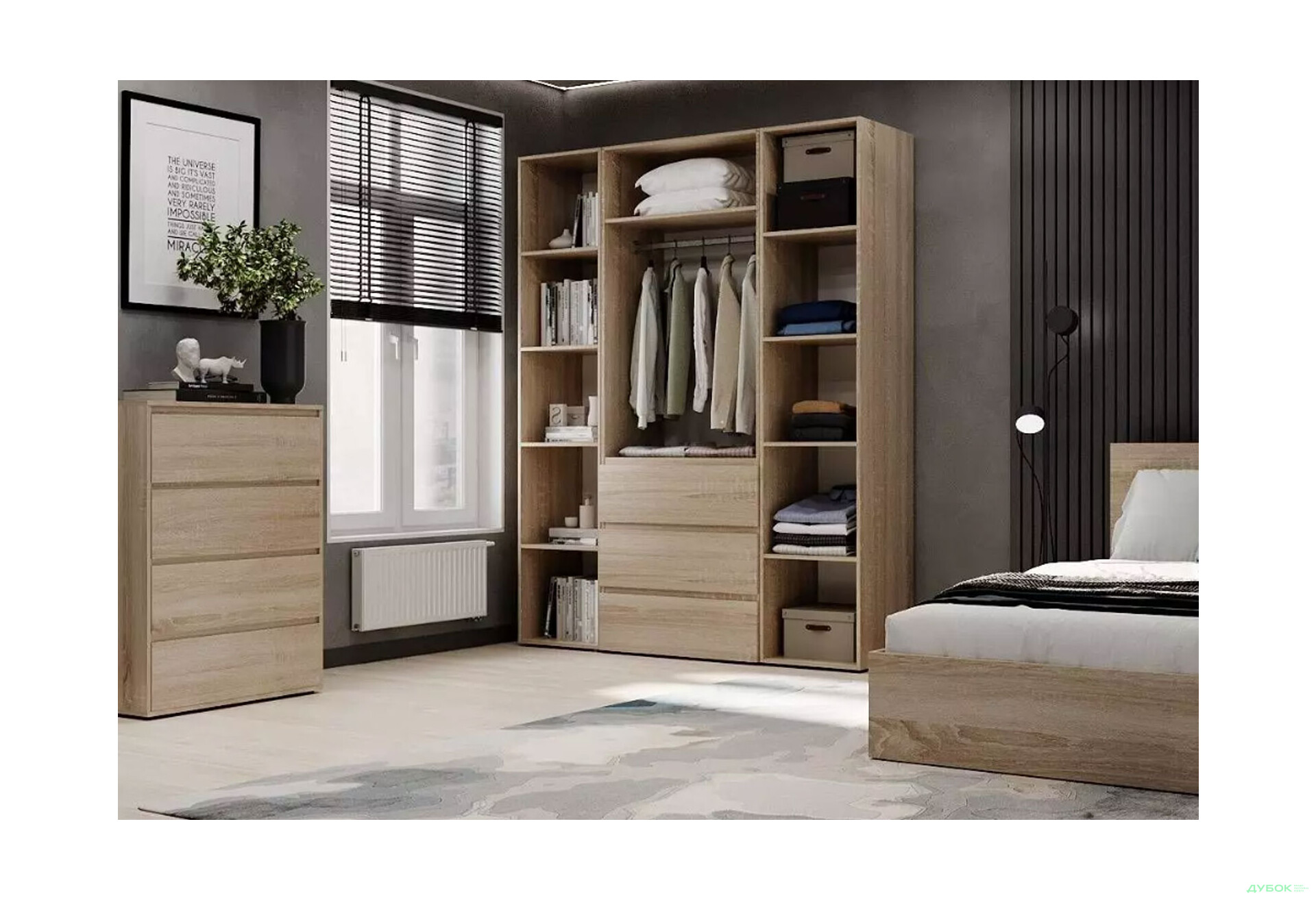 Зображення 3 - Шафа Art In Head Light / Лайт 3-дверна з 3 шухлядами та стелажем 160 см, дуб сонома