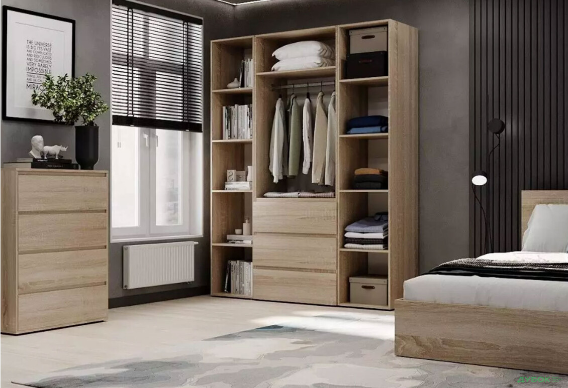 Зображення 3 - Шафа Art In Head Light / Лайт 3-дверна з 3 шухлядами та стелажем 160 см, дуб сонома