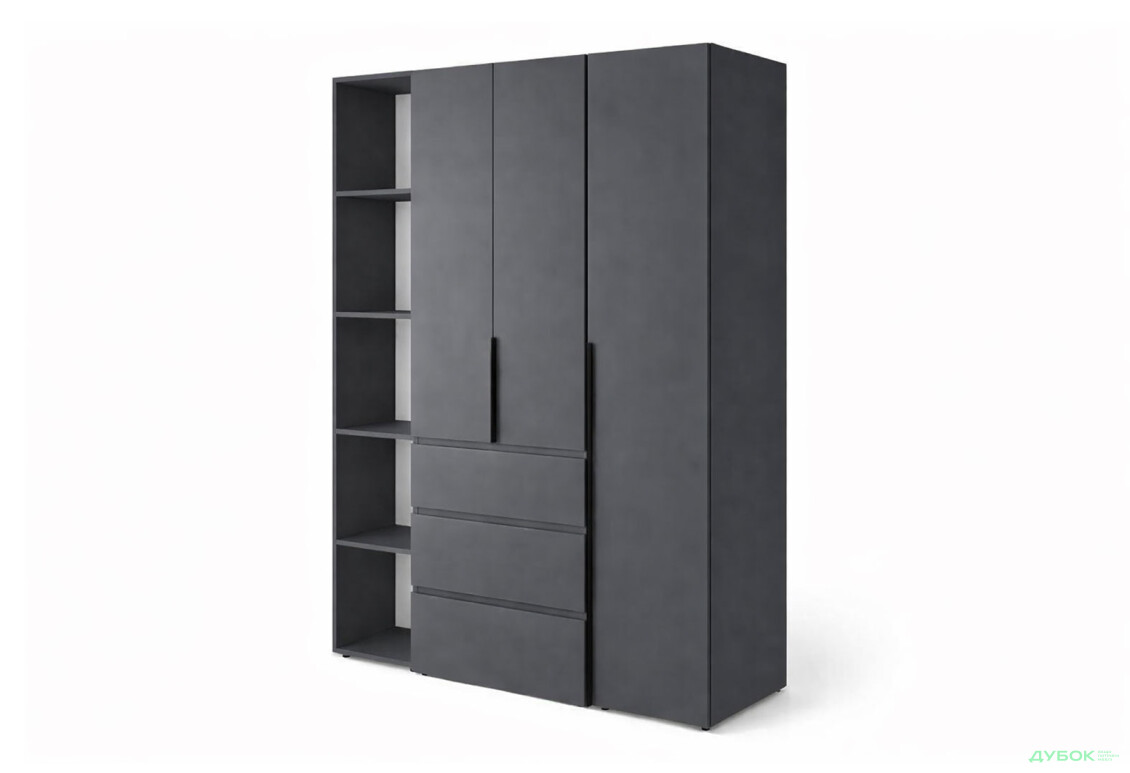 Шкаф Art In Head Light / Лайт 3-дверный с 3 ящиками и стеллажом 160 см, графит