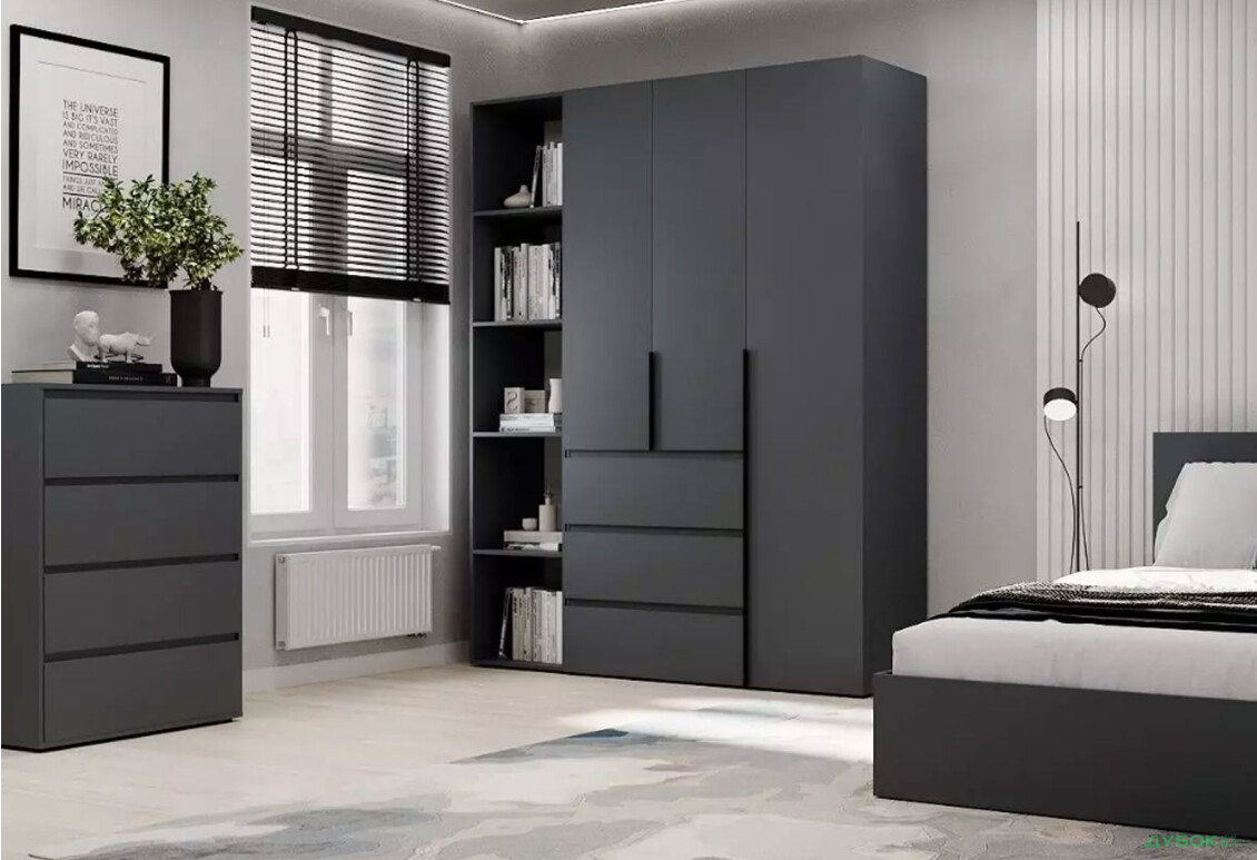 Изображение 2 - Шкаф Art In Head Light / Лайт 3-дверный с 3 ящиками и стеллажом 160 см, графит