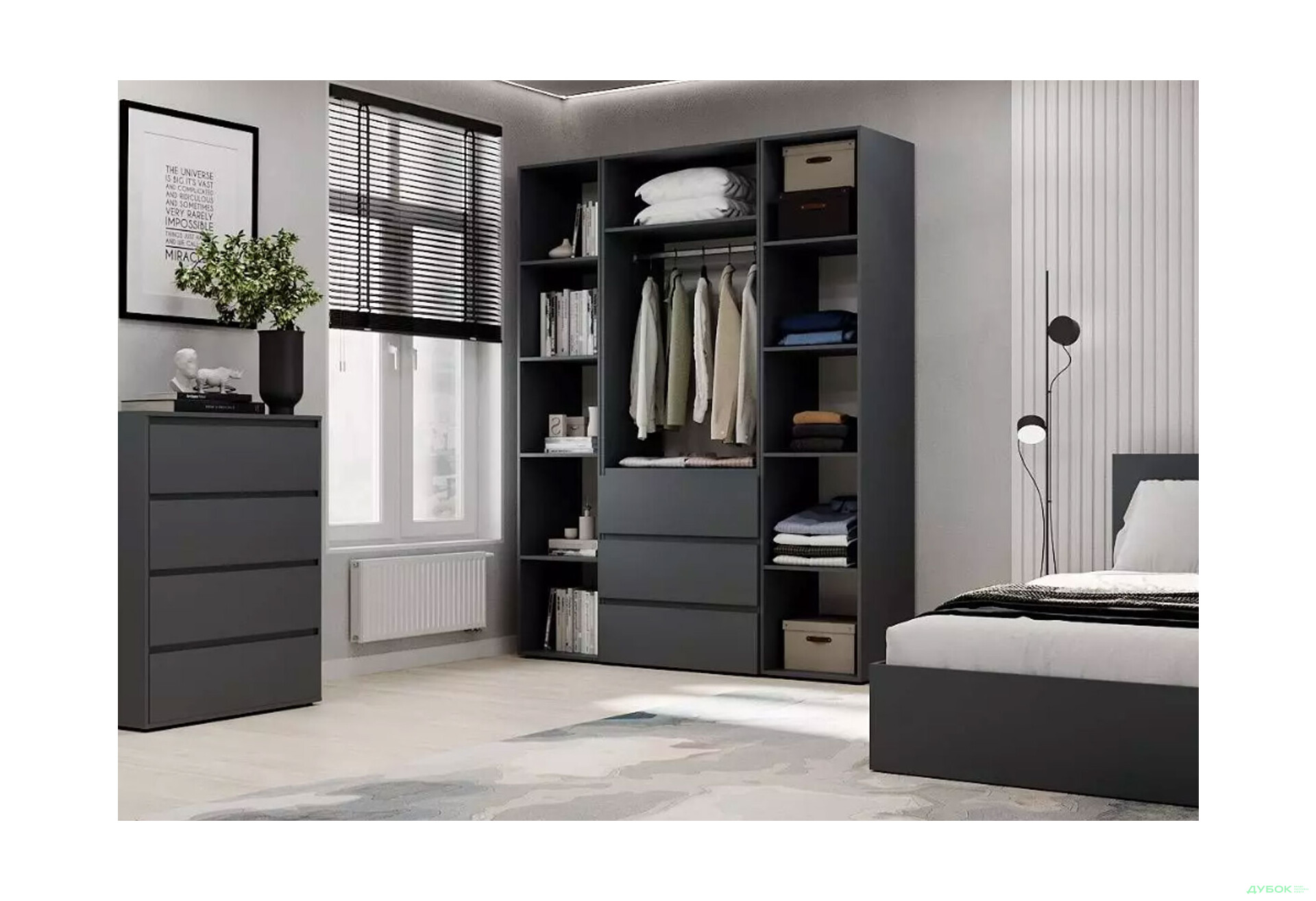 Изображение 3 - Шкаф Art In Head Light / Лайт 3-дверный с 3 ящиками и стеллажом 160 см, графит