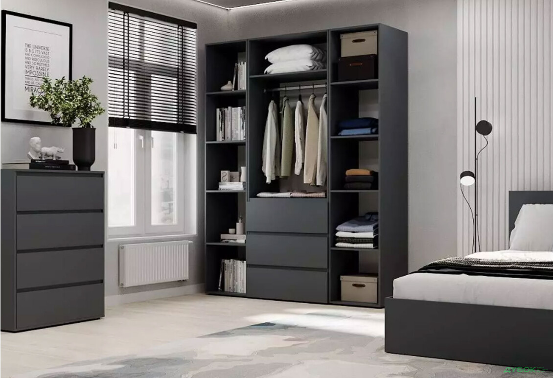 Изображение 3 - Шкаф Art In Head Light / Лайт 3-дверный с 3 ящиками и стеллажом 160 см, графит