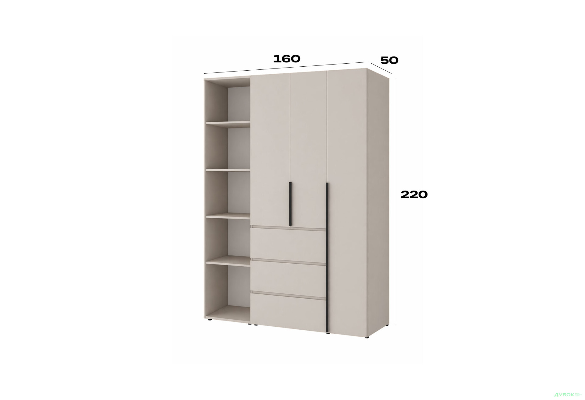 Изображение 6 - Шкаф Art In Head Light / Лайт 3-дверный с 3 ящиками и стеллажом 160 см, кашемир