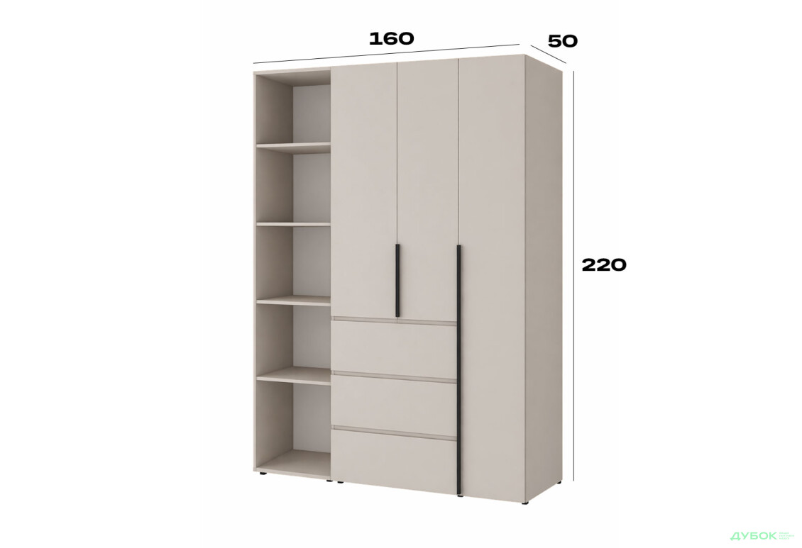 Изображение 6 - Шкаф Art In Head Light / Лайт 3-дверный с 3 ящиками и стеллажом 160 см, кашемир