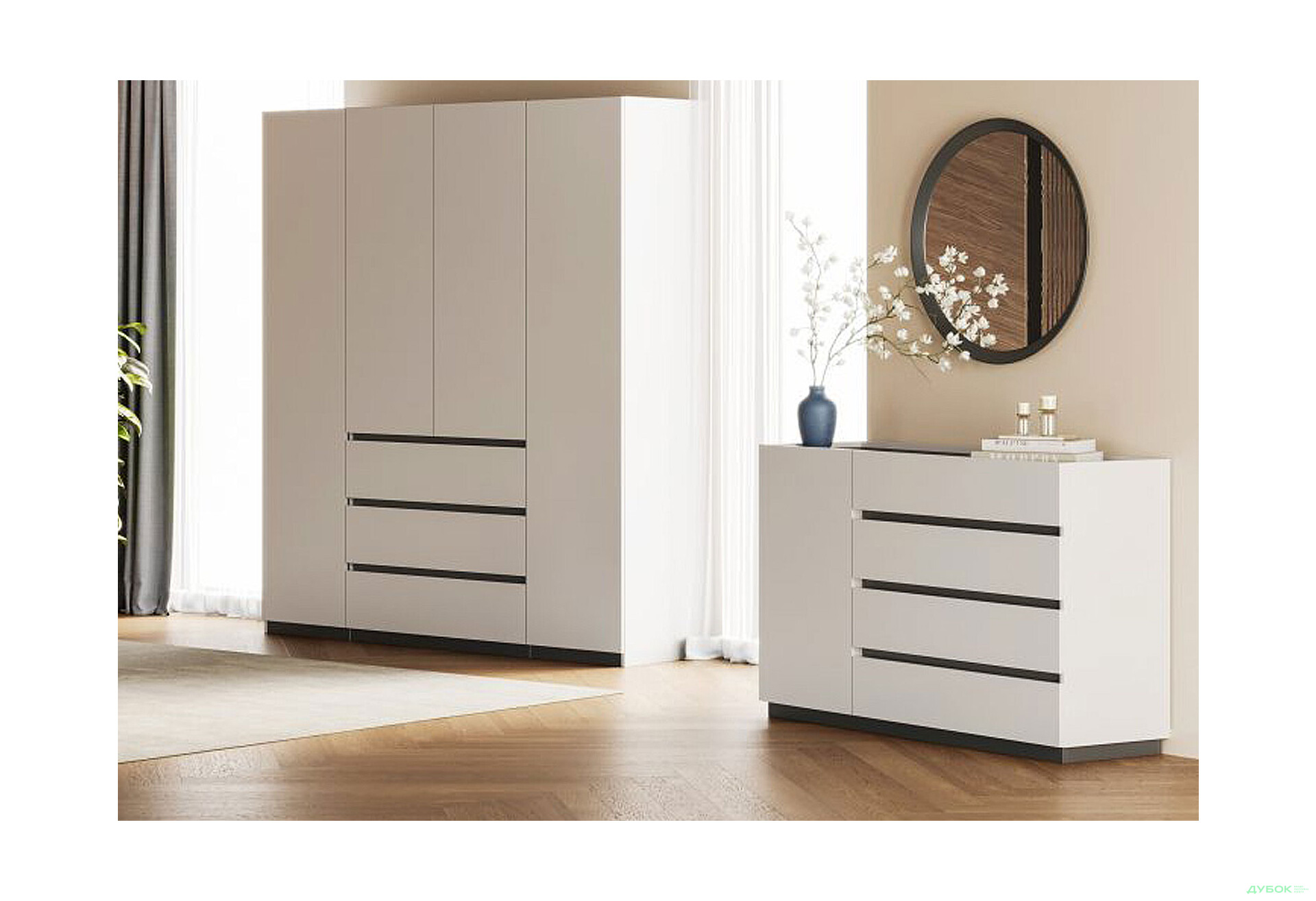 Изображение 2 - Комод МироМарк Дуо с дверкой и 4 ящиками 135 см белый супермат, антрацит