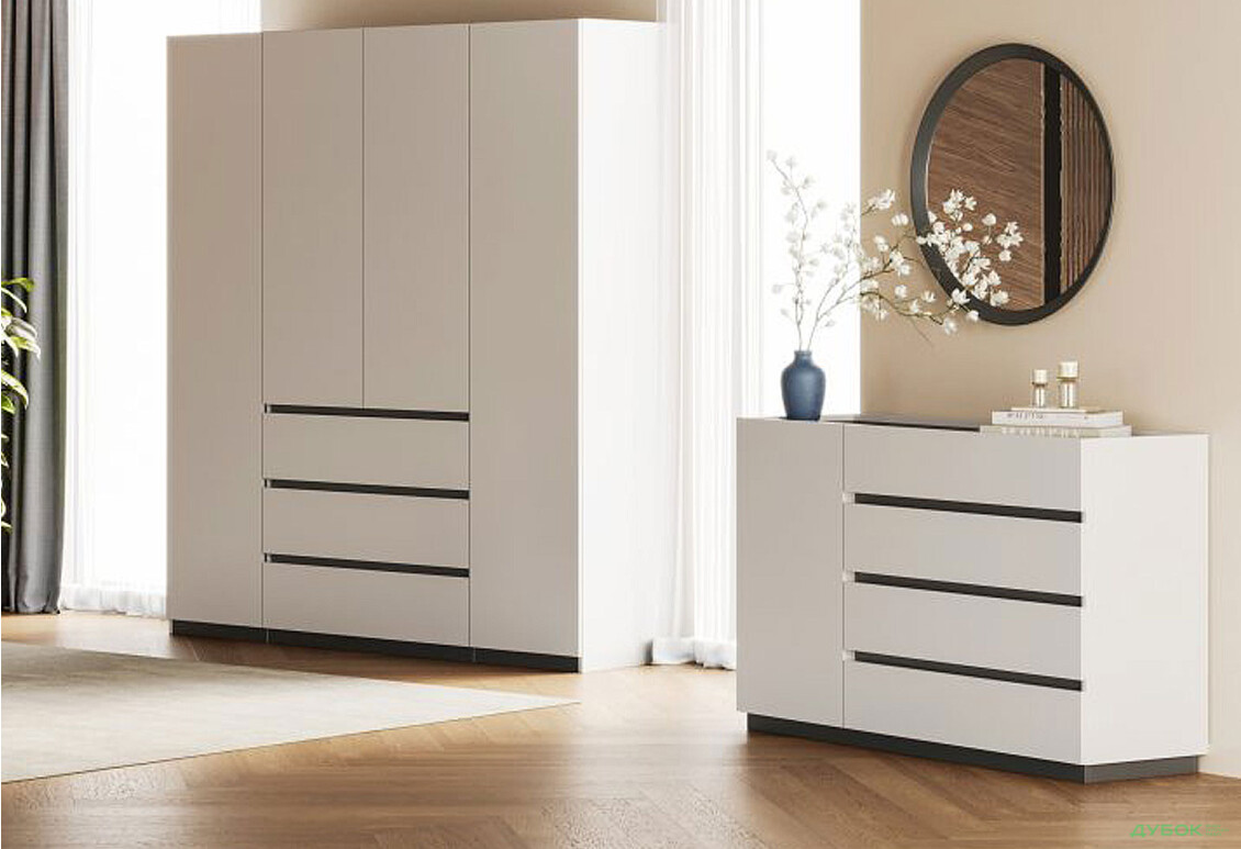 Изображение 2 - Комод МироМарк Дуо с дверкой и 4 ящиками 135 см белый супермат, антрацит