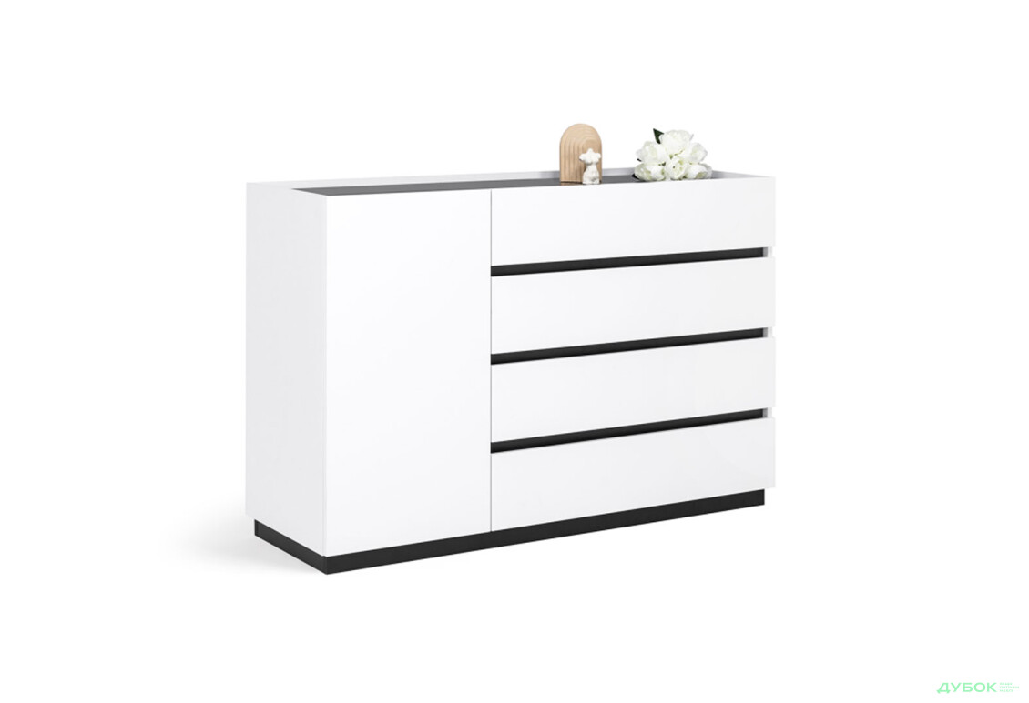 Изображение 4 - Комод МироМарк Дуо с дверкой и 4 ящиками 135 см белый супермат, антрацит