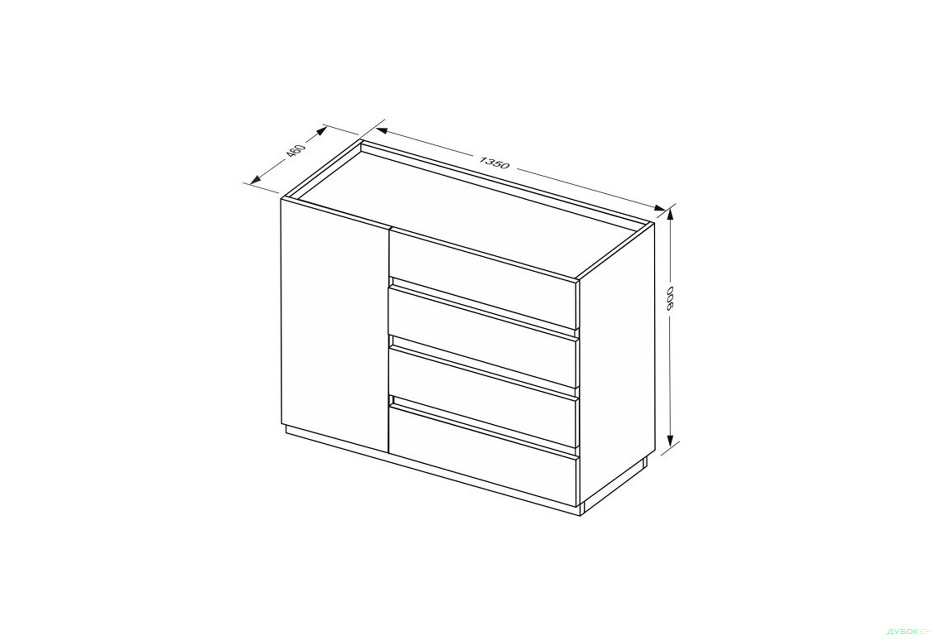 Изображение 8 - Комод МироМарк Дуо с дверкой и 4 ящиками 135 см белый супермат, антрацит